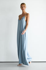 Audrey Satin Jumpsuit | Dusty Blue