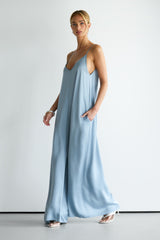 Audrey Satin Jumpsuit | Dusty Blue