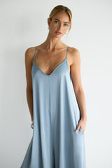Audrey Satin Jumpsuit | Dusty Blue