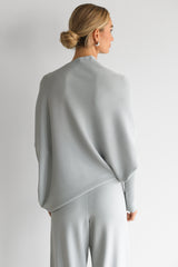 Kaia Asymmetric Sweater | Pearl Grey | Fine Knit