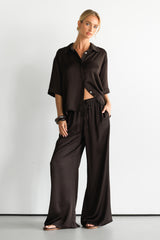 Rhea Satin Shirt | Espresso Brown