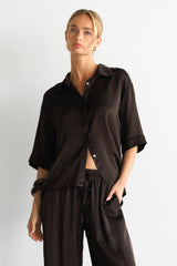 Rhea Satin Shirt | Espresso Brown