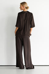 Rhea Satin Shirt | Espresso Brown