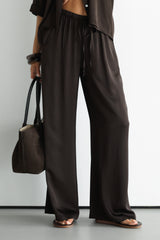 Nora Drawstring Satin Pants | Espresso Brown