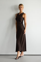 Sabrina Sleeveless Satin Dress | Espresso Brown