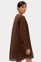 Kiara Long Sleeve Cotton Dress | Chocolate Brown