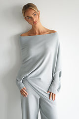 Kaia Asymmetric Sweater | Pearl Grey | Fine Knit