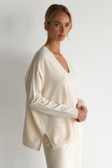 Layla V Neck Sweater | Cream | Fine Knit