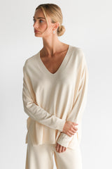 Kaia V Neck Sweater | Cream | Fine Knit