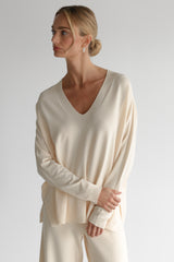 Layla V Neck Sweater | Cream | Fine Knit