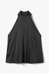 Roxane Halterneck Satin Tie Back Top | Black