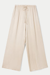 Nora Drawstring Satin Pants | Light Beige