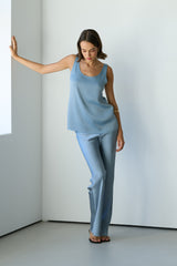 Natalie Matte Satin Tank Top | Dusty Blue