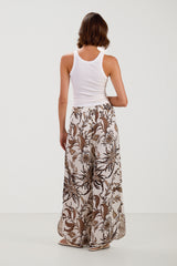 Cynthia Printed Linen Blend Trousers | Ivory/Mocha