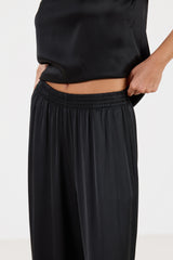 Daisy Elastic Waist Satin Pants | Black