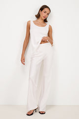 Genet Elastic Waist Bias Satin Trousers | White