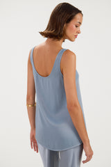 Natalie Satin Tank Top | Dusty Blue