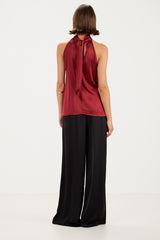 Roxane Halterneck Satin Tie Back Top | Carmine
