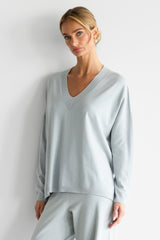 Kaia V Neck Sweater | Pearl Grey | Fine Knit