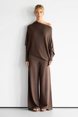 Kaia Asymmetric Sweater | Chocolate Brown | Fine Knit