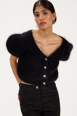 Camille Two-Way Cardigan | Black | Brushed Mohair Blend