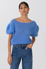 Camille Two-Way Cardigan | Cornflower Blue | Brushed Mohair Blend