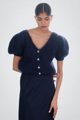 Camille Two-Way Cardigan | Navy | Brushed Mohair Blend