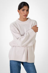 Naya Crew Neck Sweater | Limestone | Merino Wool Cashmere