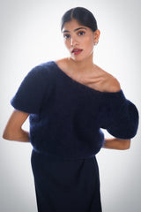 Camille Two-Way Cardigan | Navy | Brushed Mohair Blend