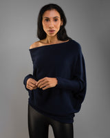 Asymmetric Draped | Navy | Seamless Knit