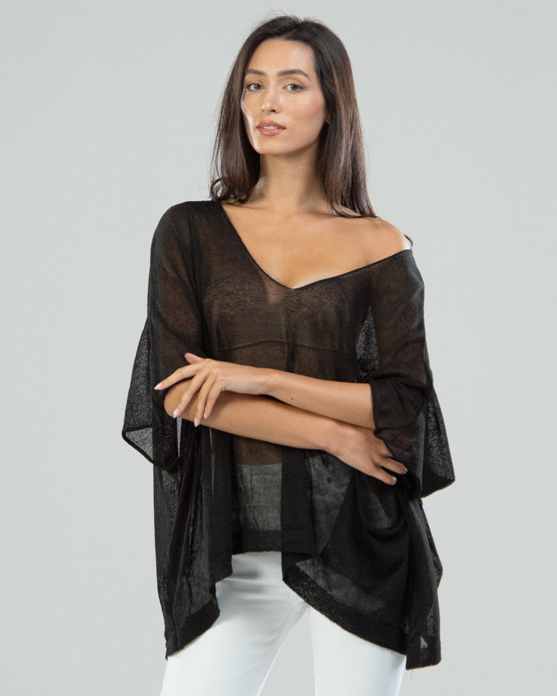 SALE | V Neck Lightweight Poncho Top | Black