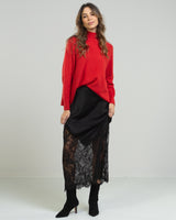 RESTOCKED | Satin Lace Maxi Skirt | Black