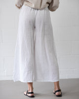 SALE | Linen Side Button Trousers | White