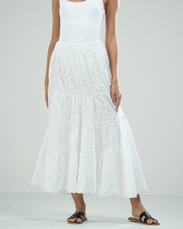 SALE | Anglaise Leaf Maxi Skirt | White