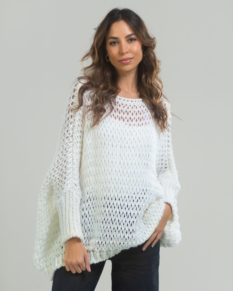 NEW | Crochet Sweater | White | Wool Blend