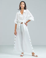 SALE | Linen Side Button Trousers | White