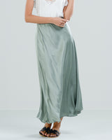 SALE | Satin Elastic Waist Midi Skirt | Khaki
