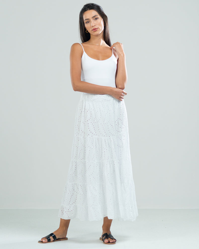 SALE | Anglaise Leaf Maxi Skirt | White