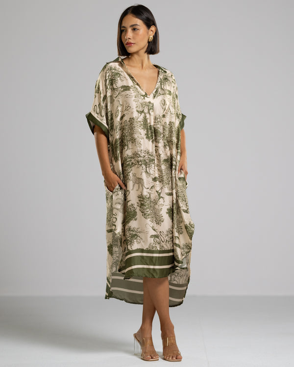 PRE-ORDER | Florence Silk Kaftan Dress | Khaki