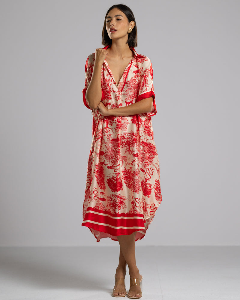 Florence Silk Kaftan Dress | Red