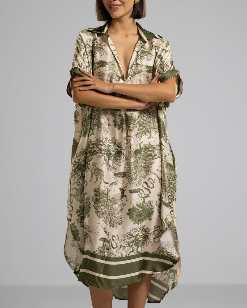 Florence Silk Kaftan Dress | Khaki