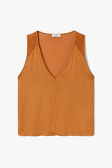 Gigi V Neck Sheer Back Satin Top | Sunset Orange