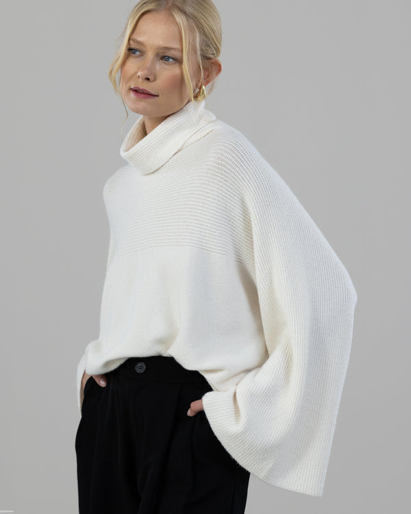 Ribbed Roll Neck Sweater | Ivory