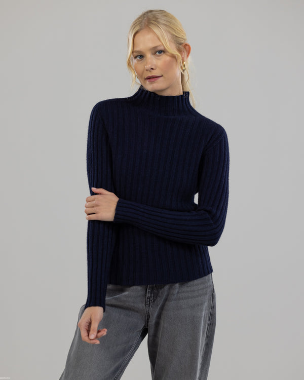 NEW | High Neck Fitted Sweater | Navy