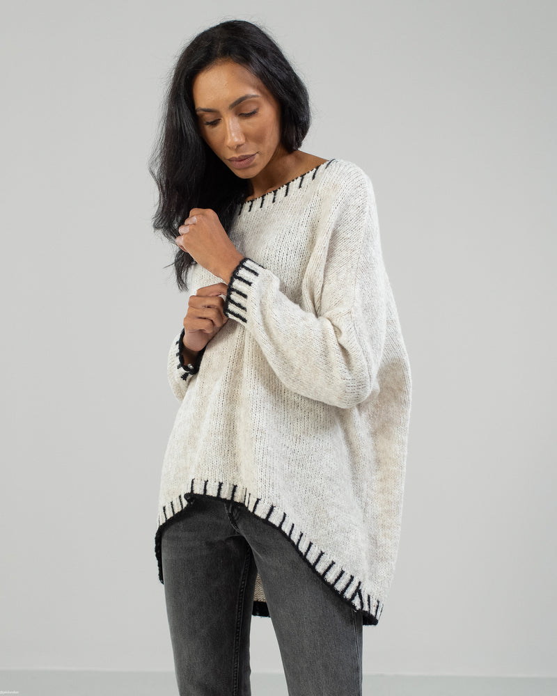 SIGN UP | Contrast High Low Sweater | Oatmeal | Wool Blend