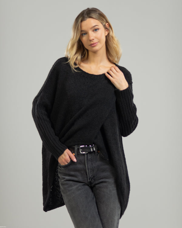 NEW | Crossover High Low Sweater | Black | Wool Blend