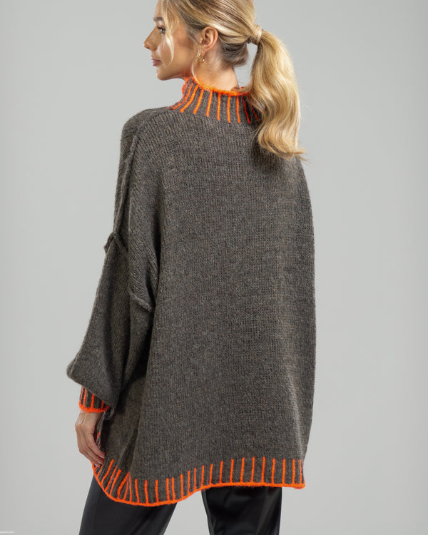 NEW | Mockneck Contrast Sweater | Graphite Brown | Wool Blend