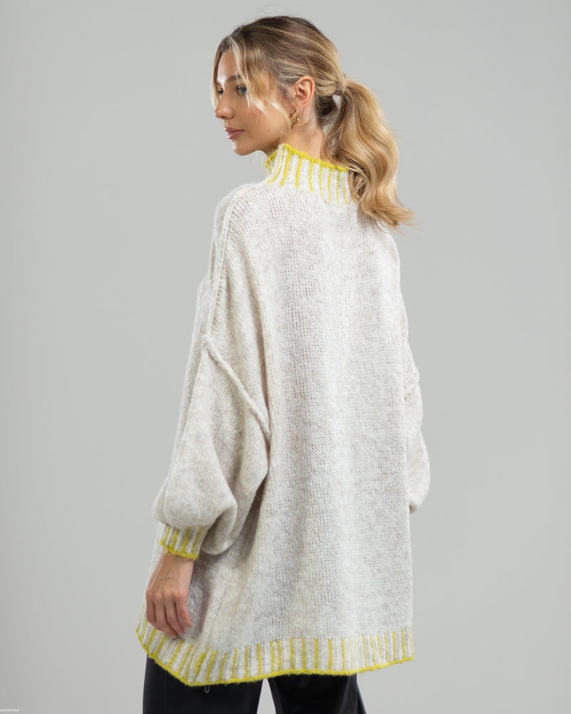 NEW | Mockneck Contrast Sweater | Oatmeal | Wool Blend