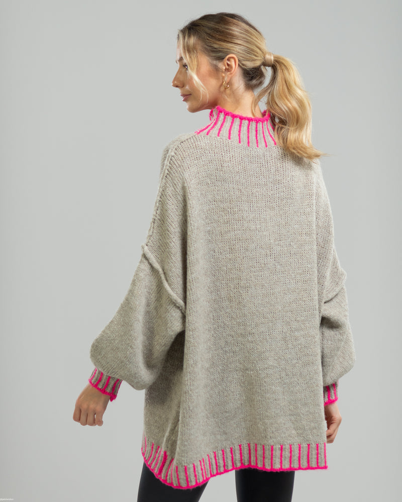 NEW | Mockneck Contrast Sweater | Beige | Wool Blend