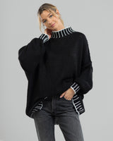 LIMITED RESTOCK | Mockneck Contrast Sweater | Black | Wool Blend